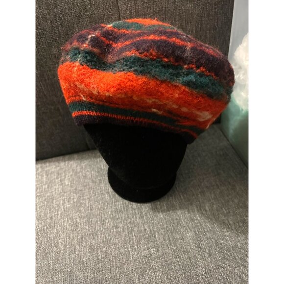 Vintage Felted Wool Beret Hat Multi Boho Artsy 10” Hand-knit Retro Cottagecore - Picture 5 of 5